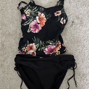 Black Floral Womens Two-Piece Swimsuit